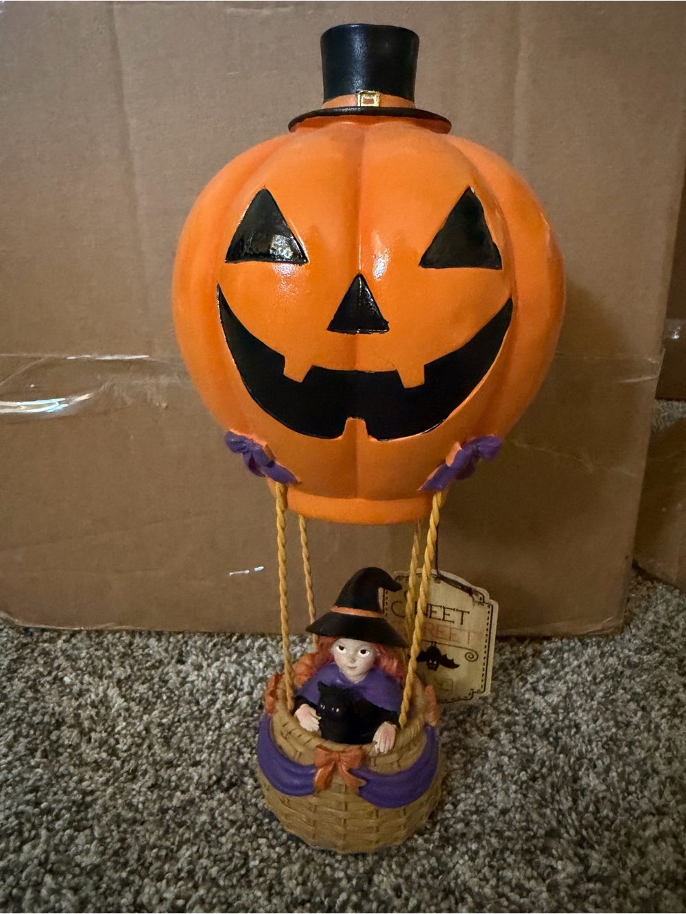 Halloween Pumpkin Hot Air Balloon With Witch - Orange & Purple